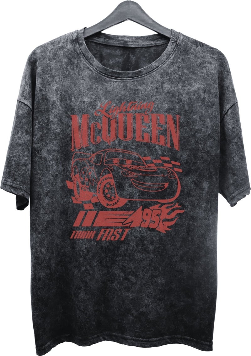 Fuddy Moda Unisex Lightning Mcqueen Back Printed Washed T-Shirt, Oversize Cars Printed Vintage T-Shirt  - Image 5