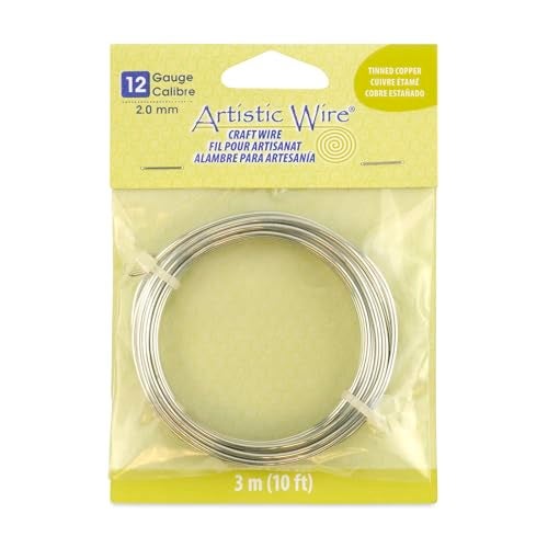 Artistic Wire سلك فني، 12 قياس مقاوم للتآكل، سلك نحاسي مطلي، لون فضي، 10 قدم - Image 1