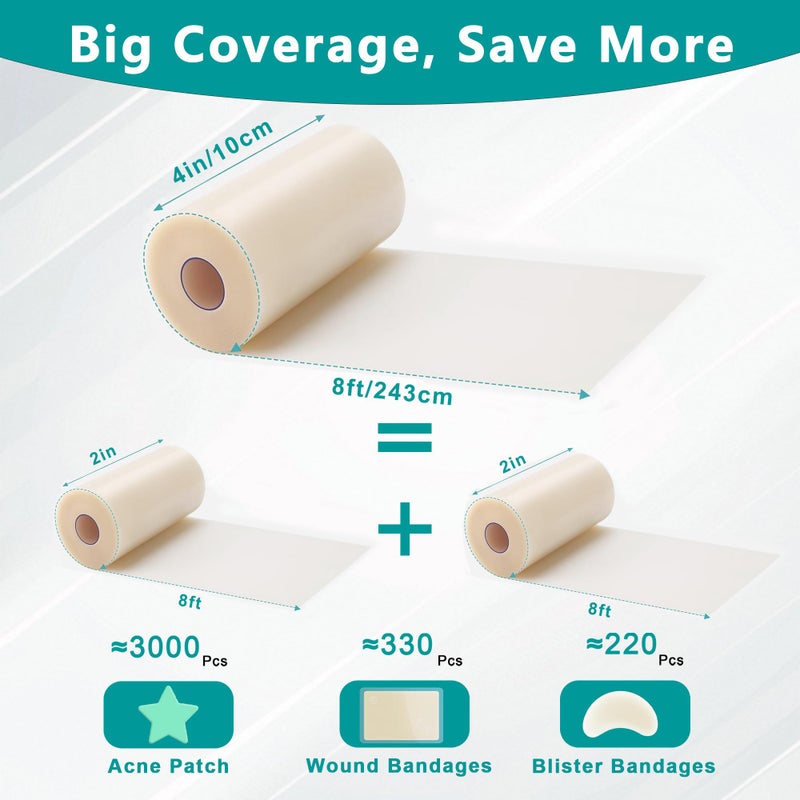 SLGCBL Hydrocolloid Roll 4" x 96", XXL Medical Grade Hydrocolloid Bandages, Pimple Patch Tape Roll for Acne, Wound Care, Burns, Blisters, Bed Sore, First Aid Kit Essential (4in x 8ft) - Image 2