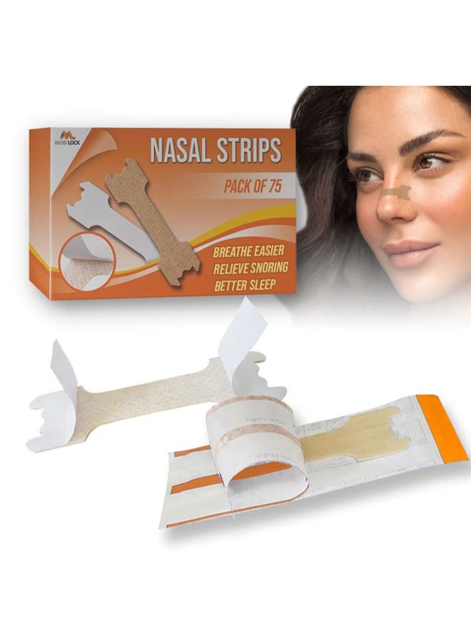 Mobi Lock 75pcs Anti-Snoring Nasal Strips (Large Size) - Relieve Nose Congestion Due to Colds & Allergies - Improves Airflow - Snoring Solution for Women & Men - by Mobi Lock - Image 1
