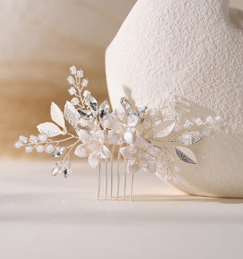 SWEETV Wedding Hair Comb Clip Bridal Crystal Wedding Hair Accessories for Brides and Bridesmaid, Silver - Image 1