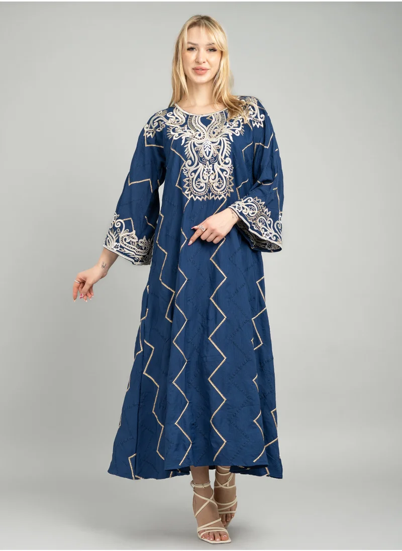اكسا جلابية عصرية مطرزة CJ1079 ازرق