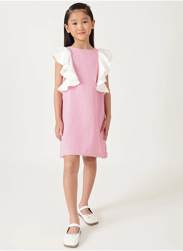 One Friday Tweed Ruffle Trim Dress