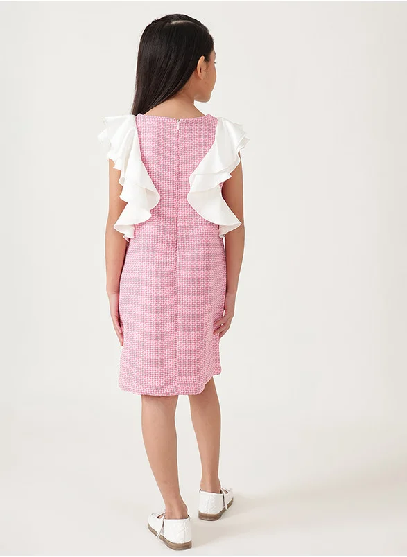 One Friday Tweed Ruffle Trim Dress