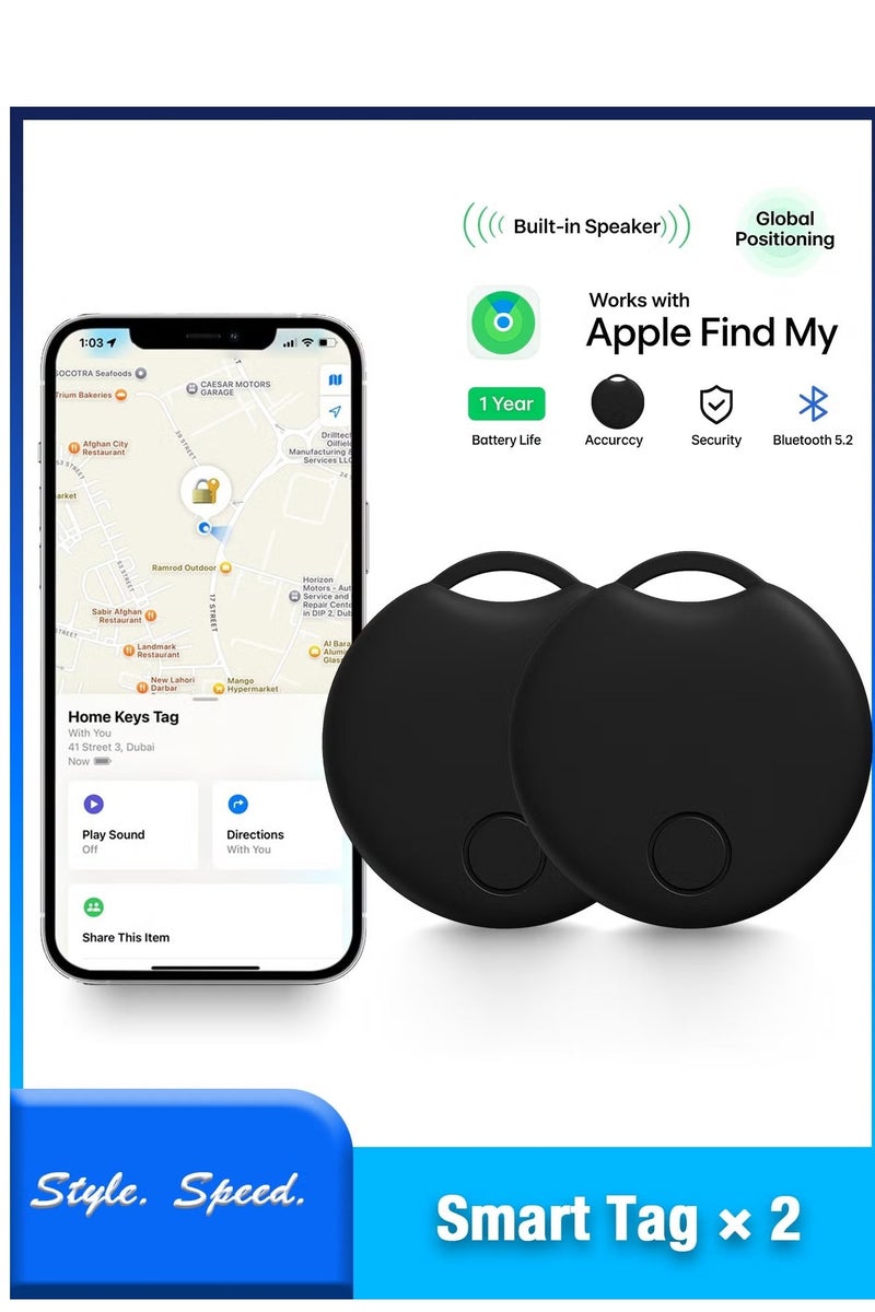 Smart Bluetooth Tracker Key Finder – Anti-Loss Device Compatible with Apple Find My App, Works with iOS, Black (2 Pack) - Image 1