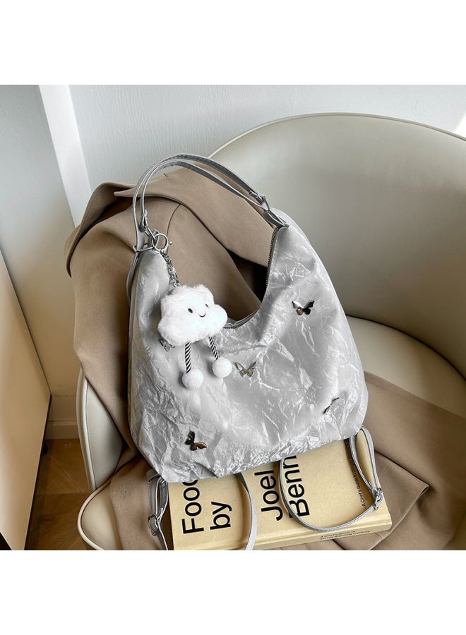 Large Capacity Women's Backpack 2025 Trendy Design Commuter Multi-Functional Double Shoulder Single Shoulder Crossbody Bag-Color:No Pendant White - Image 3