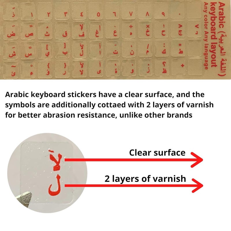 1pc - Transparent Clear Background Keyboard Sticker - Laptop Desktop PC Language Layout Key Sticker - Arabic Alphabet Letters Only - Red3 - Image 2