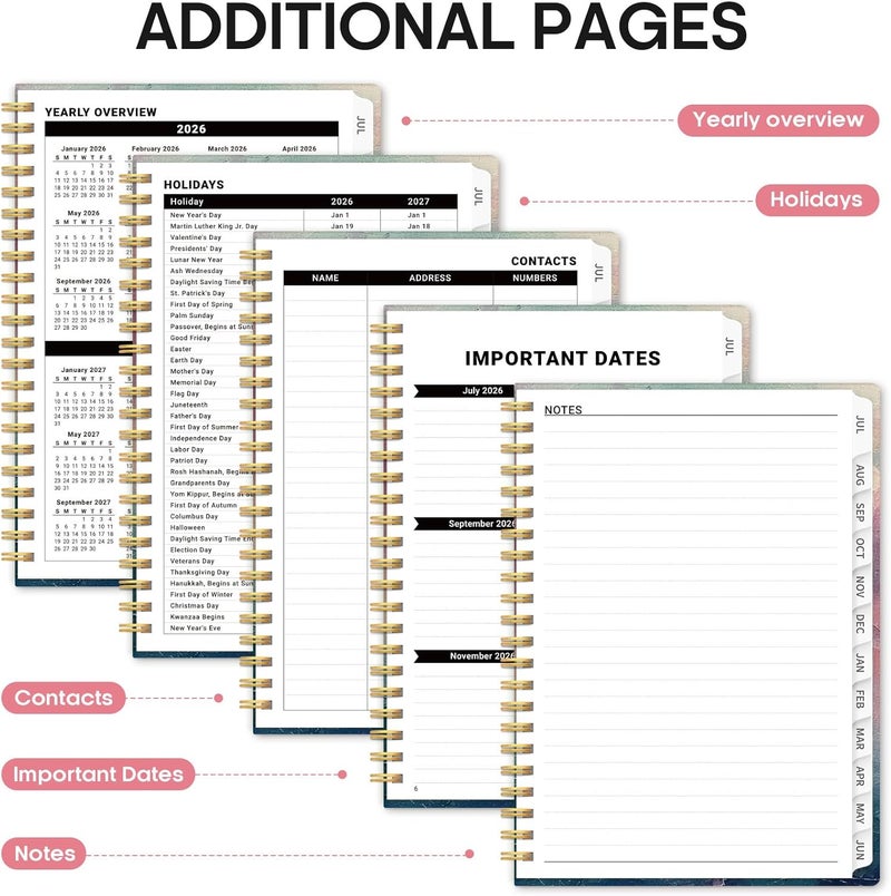 Taja 2026 Planner, Aesthetic Weekly and Monthly Planner for Women, Jan 2026 to Dec 2026, Hardcover 2026 Calendar Book with Monthly Tabs, Inner Pocket, Perfect for Office Home School - A5 (6.3" x 8.5 - Image 5