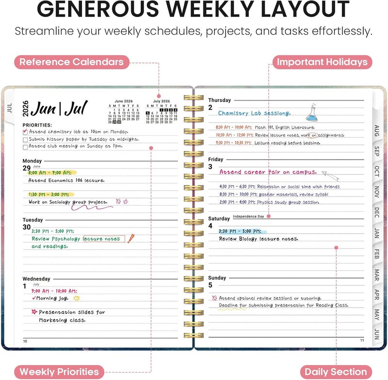 Taja 2026 Planner, Aesthetic Weekly and Monthly Planner for Women, Jan 2026 to Dec 2026, Hardcover 2026 Calendar Book with Monthly Tabs, Inner Pocket, Perfect for Office Home School - A5 (6.3" x 8.5 - Image 3