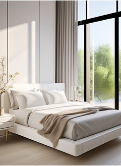 Raymond Raymond Home King Flat Sheet Bedsheet 210 Thread Count Luxurious Mercerized 100% Cotton Bedding Solid Bed Linen with 2 Pillow Case - White (2.24M x 2.54  M)  - Image 1