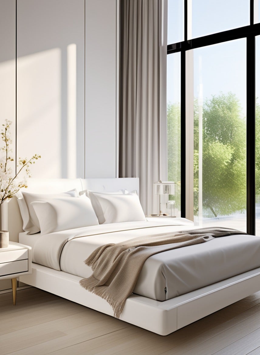 Raymond Home King Flat Sheet Bedsheet 210 Thread Count Luxurious Mercerized 100% Cotton Bedding Solid Bed Linen with 2 Pillow Case - White (2.24M x 2.54 M)