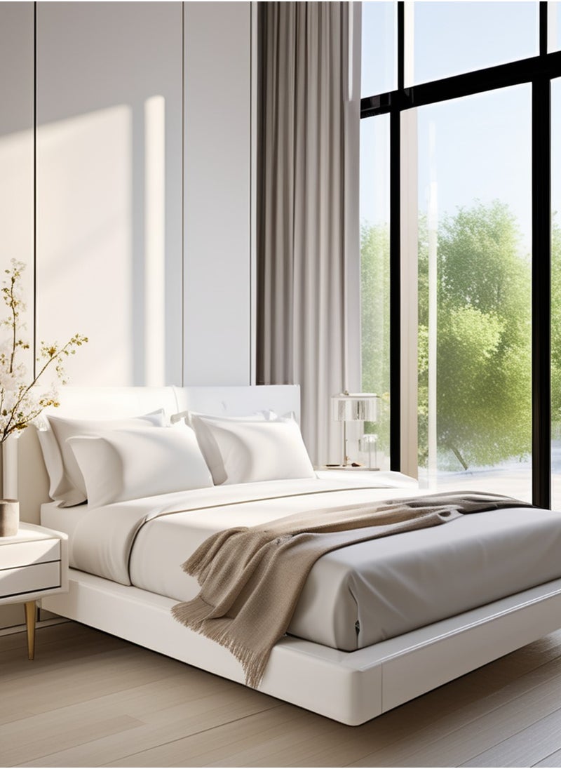 Raymond - Raymond Home King Flat Sheet Bedsheet 210 Thread Count Luxurious Mercerized 100% Cotton Bedding Solid Bed Linen with 2 Pillow Case - White (2.24M x 2.54  M) - Image 1