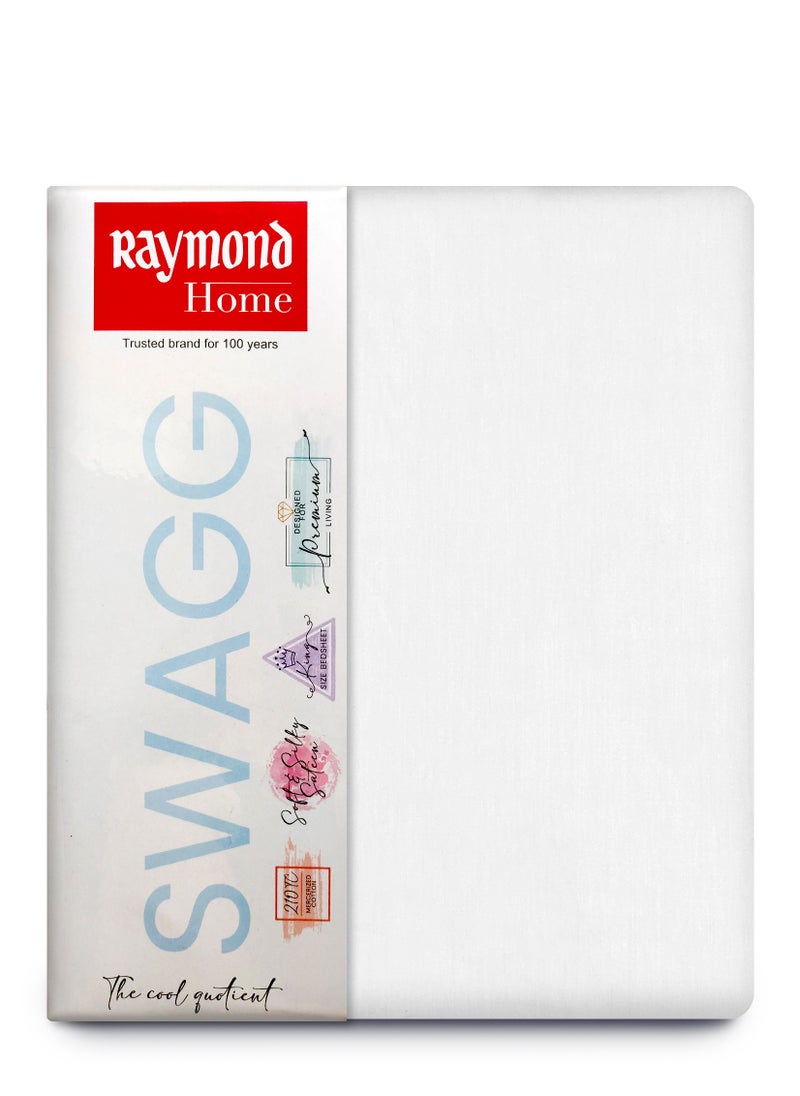 Raymond - Raymond Home King Flat Sheet Bedsheet 210 Thread Count Luxurious Mercerized 100% Cotton Bedding Solid Bed Linen with 2 Pillow Case - White (2.24M x 2.54  M) - Image 1