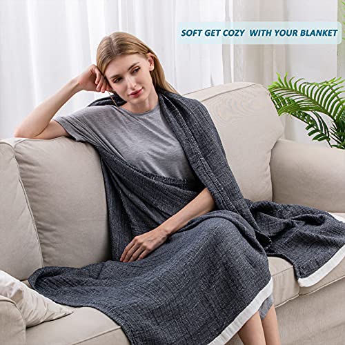 SE SOFTEXLY Cotton Muslin Throw Blanket for Adults,Breathable 4-Layer Yarn Dyed Linen Texture Gauze Blanket for Bed Sofa Couch,Super Soft Light Weight Blanket for All Season（50"x60",Dark Blue） - Image 2