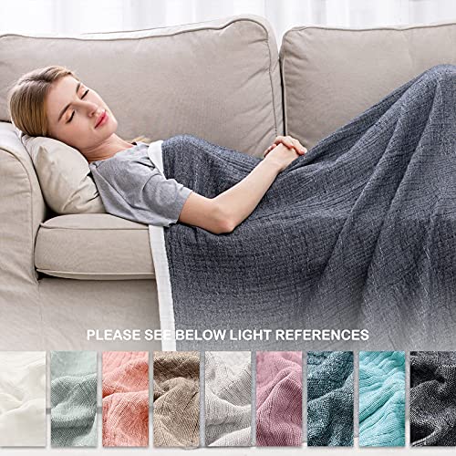 SE SOFTEXLY Cotton Muslin Throw Blanket for Adults,Breathable 4-Layer Yarn Dyed Linen Texture Gauze Blanket for Bed Sofa Couch,Super Soft Light Weight Blanket for All Season（50"x60",Dark Blue） - Image 5