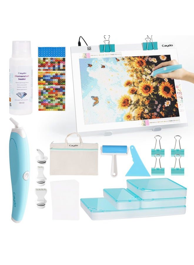 Caydo 31 PCS All Inclusive Diamond Art Accessories Kit, A3 LED Light Pad Set with Sealer, Storage Case, Pens, Roller, Stand and Clips - Image 1