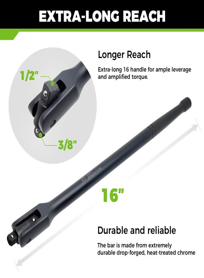 Der Erwachte 16-inch Dual Drive Breaker Bar, 3/8" & 1/2" Drive, Heavy Duty Breaker Bars with 360° Rotatable Head, Spring-loaded Detent Ball, Premium Chrome Vanadium Steel with Black Powder Coating - Image 2