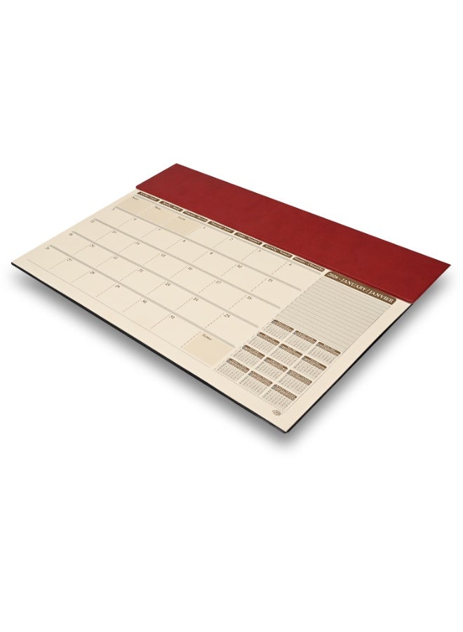 FIS مخطط السنة 2026 – لوحة مكتب من PVC مع غلاف PU إيطالي بلون مارون، 490x340 مم، 12 ورقة شهرية، ورق عاجي، (إنجليزي/فرنسي)، مثالي للاستخدام على المكتب، ملاحظات يومية وتذكيرات – FSDKPEF26MR - Image 1