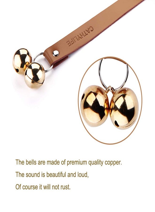 CATHYLIFE Leather Dog Doorbells for Door Knob/Potty Training/Go Outside, Length Adjustment Copper Dog Bell, Housetraining Hanging Bell, Brown Leather Golden Bells. - Image 2