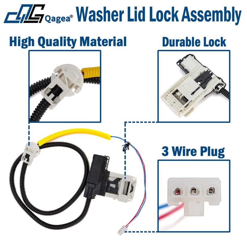 Qagea Washer Lid Lock Assembly (3-Wire) W11307244 W10682535 Fit For Whirlpool Maytag Amana Kenmore Washing Machine Door Latch Assembly Replaces W10838613 W10838613Vp W11253733 Ps12704713 W10682535 - Image 4