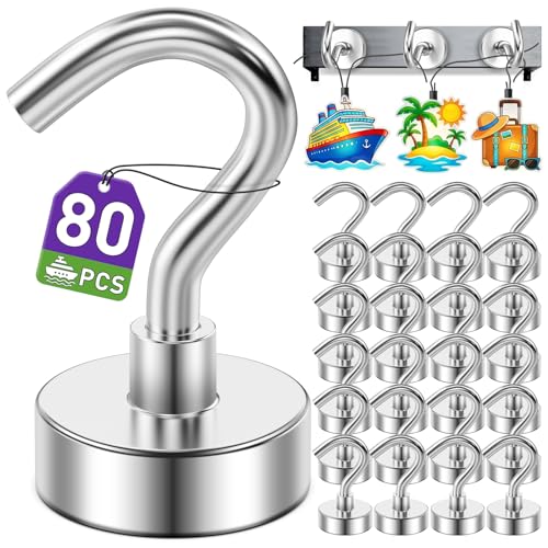 Mukfirm 80 Pack Magnetic Hooks for 2026 Cruise Cabins Beach Vacation 30lbs Heavy Duty Magnet with Hook Metal Magnetic Hooks for Kitchen Fridge Grills Hanging Magnet Hooks for Classroom Locker Utensil Racks - Image 1
