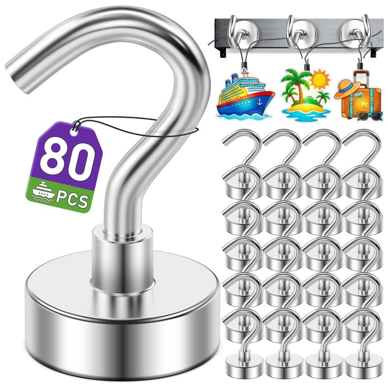 Mukfirm 80 Pack Magnetic Hooks for 2026 Cruise Cabins Beach Vacation 30lbs Heavy Duty Magnet with Hook Metal Magnetic Hooks for Kitchen Fridge Grills Hanging Magnet Hooks for Classroom Locker Utensil Racks - Image 2