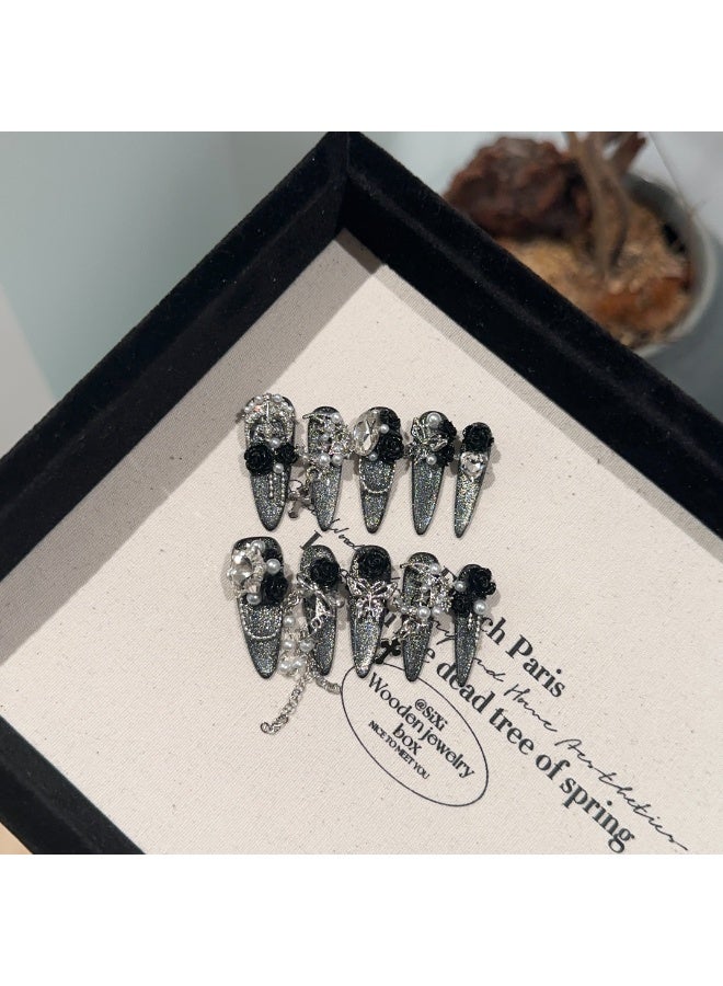 Generic [10PCS Luxury Press-On Nail Kit] Swarovski Crystals + 3D Sculpted Design | No UV Light Needed | Long-Lasting Jelly Glue | Magnetic Velvet Gift Box  - Image 3