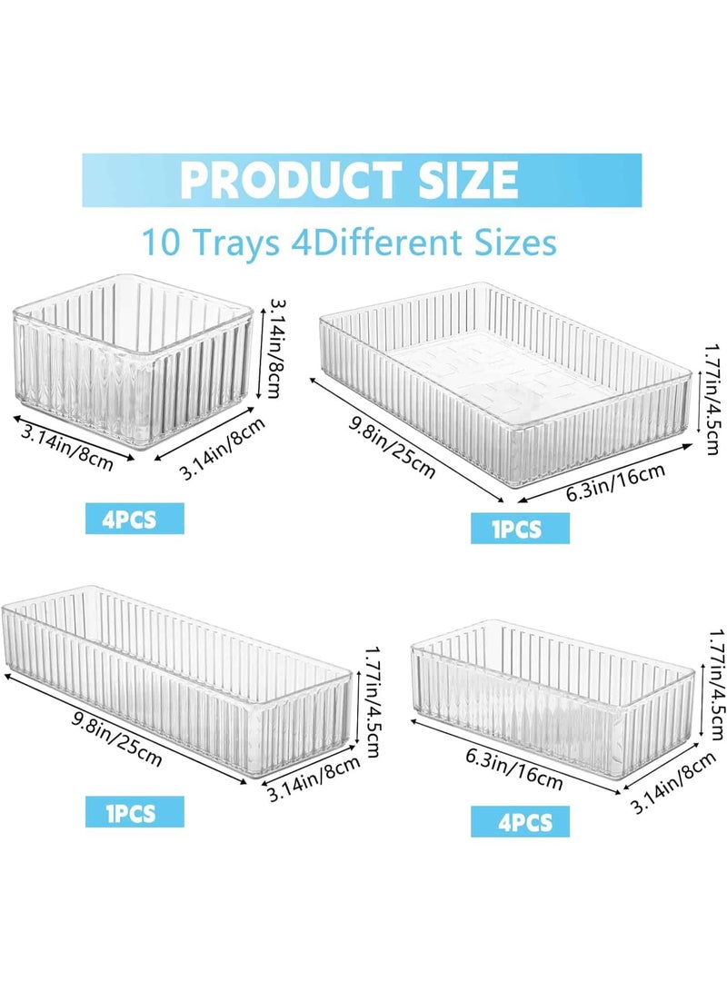 ميتوي 10 PCS Jewelry Clear Drawer Organizers Bins, 4-Size Stackable Makeup Drawer Organizer Trays - Image 2