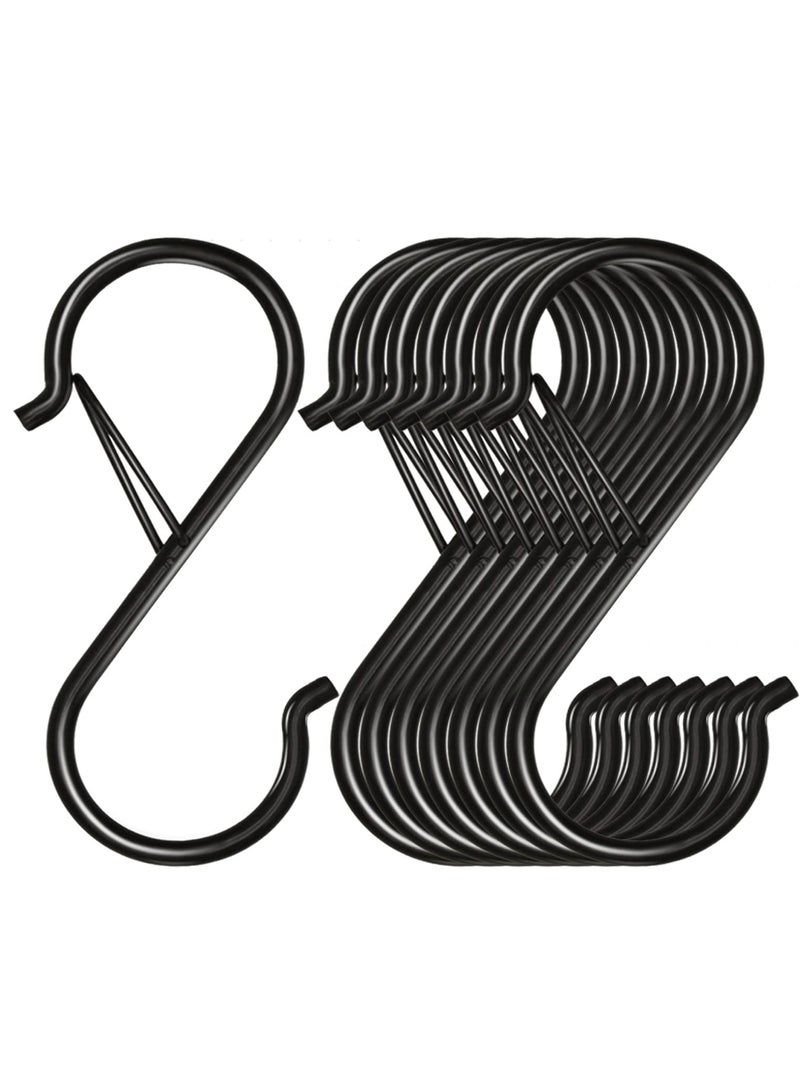 KASTWAVE S Hooks for Hanging, Heavy Duty S Hooks with Safety Buckle S Shaped Hooks Kitchen Pot Rack Hooks Closet Hooks for Hanging Plants, Clothes, Kitchen Utensil, Pots and Pans, Bags  8 Pack, Black  - Image 1