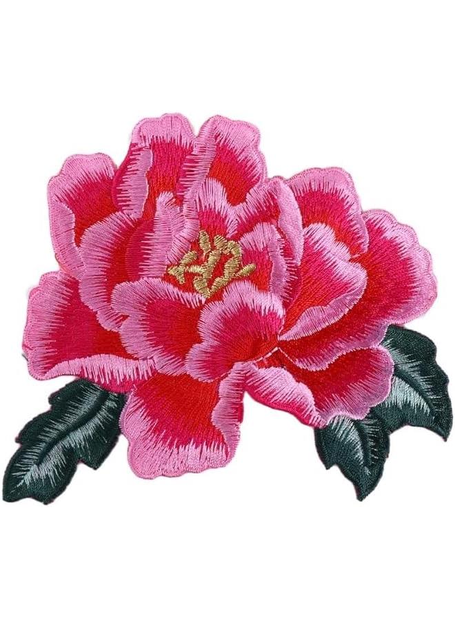 Pink Embroidered Patches,Peony Floral Patches, Embroidered Flower Appliques, Sew on Patch Applique for DIY Clothing, Jeans,Sewing,Appliques, Trim and Embellishments - Image 1