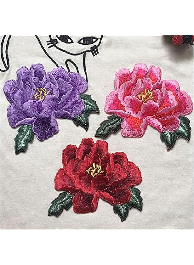 Pink Embroidered Patches,Peony Floral Patches, Embroidered Flower Appliques, Sew on Patch Applique for DIY Clothing, Jeans,Sewing,Appliques, Trim and Embellishments - Image 5