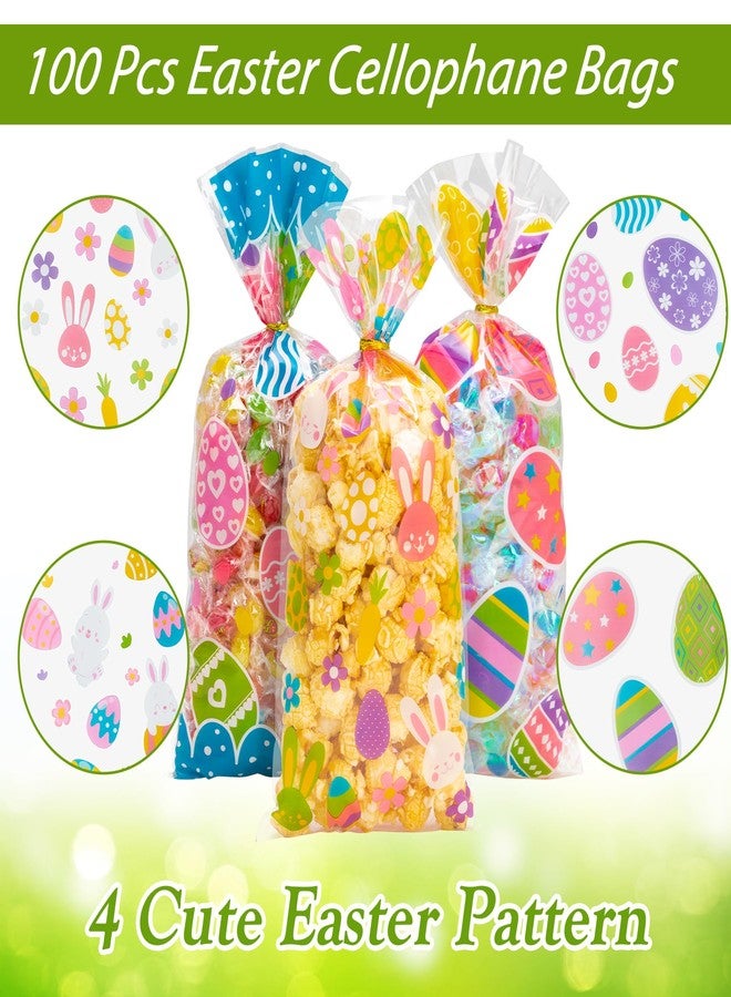 GOMANCHE Easter Cellophane Candy Bags, 100pcs Easter Treat Bags with 100pcs Gold Twist Ties, Easter Candy Goodie Treat Bags for Kids Easter Party Favor Supplies - Image 3