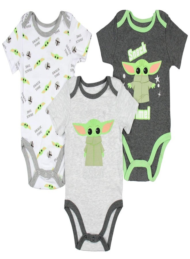 Happy Threads Star Wars Infant Baby The Mandalorian Snack Time Grogu Baby Yoda One Piece Romper 3 Pack (18 Months) Grey - Image 1