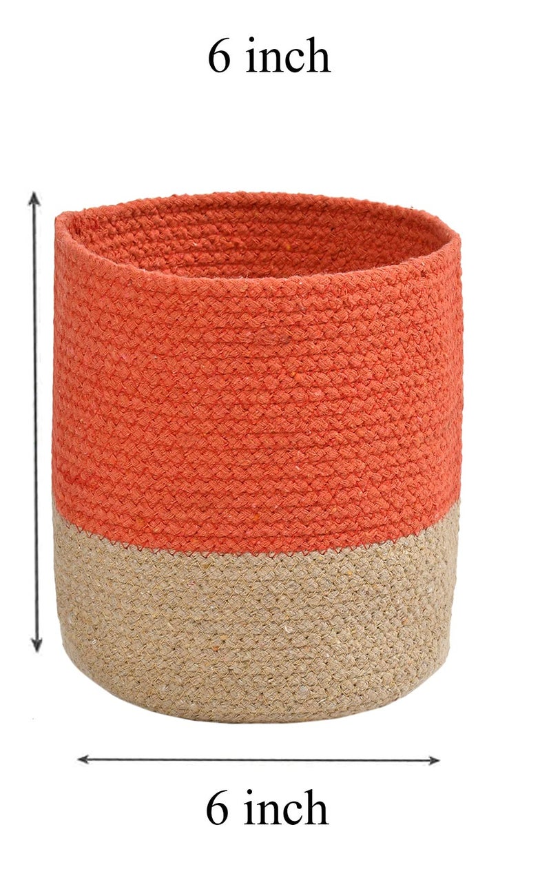 LaVichitra Braided Cotton Baskets | Planter Basket- Set of 2 (6 Inch), Orange - Image 2