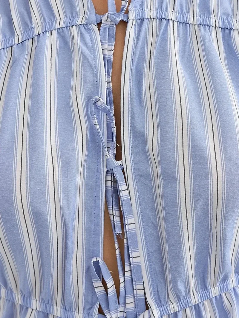 Hiccup Blue Striped Sleeveless Button-Through Peplum Blouse for Women | Best Price UAE