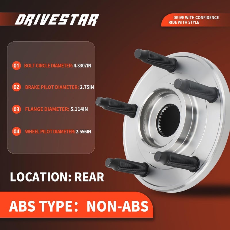 DRIVESTAR 512510 Rear Left/Right Wheel Hub & Bearing for Dodge Dart 2013-2016 - Image 3