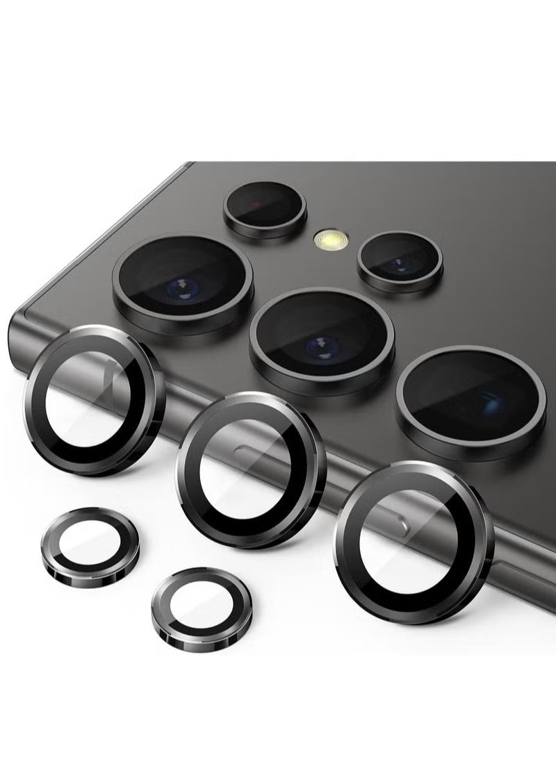 UMIXPRO Camera Lens Protector for Samsung Galaxy S24 Ultra 9H Tempered Glass Metal Individual Ring Cover Easy Installation Tray HD Clear 1 Set Black - Image 1