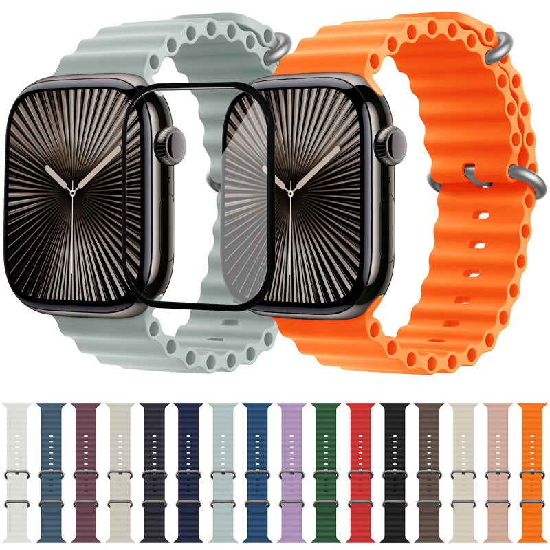 erorex For Apple Watch Ultra 2 / 1 49Mm Ocean Silicone Watch Band With 3D Curved Film(Rock Cyan) - Image 4