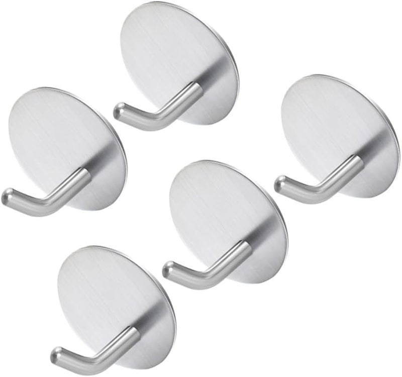 Stainless Steel Adhesive Wall Hooks No Drill Mounting for Bathroom Home Storage - Image 1
