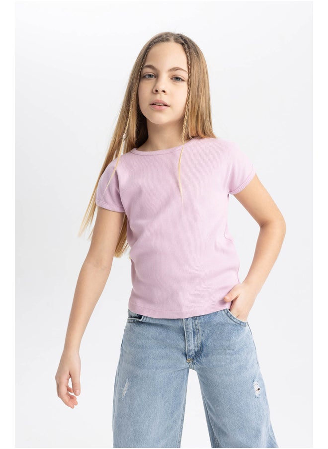 DeFacto - Girl Slim Fit Crew Neck Knitted Short Sleeve Body - Image 1