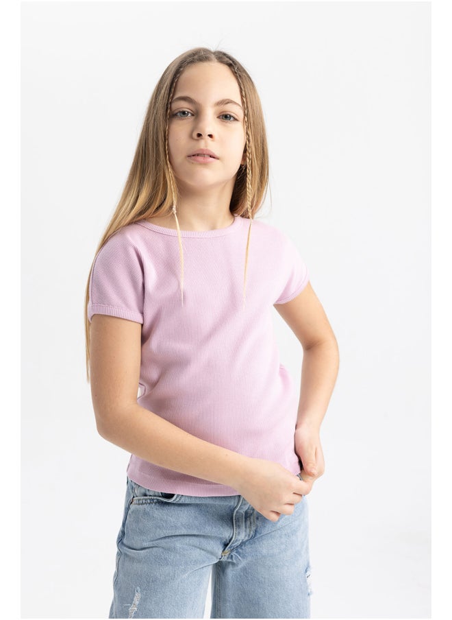 DeFacto - Girl Slim Fit Crew Neck Knitted Short Sleeve Body - Image 1
