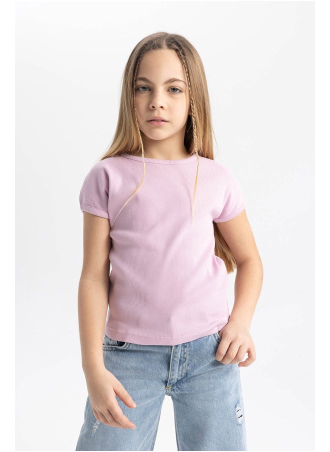 DeFacto - Girl Slim Fit Crew Neck Knitted Short Sleeve Body - Image 1