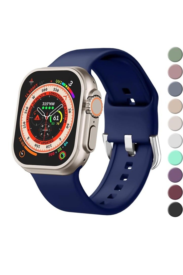 Sport Band For Apple Watch Ultra Bands 49mm 45mm 46mm 44mm 42mm, Soft Silicone Wristband Replacement Strap with Classic Clasp for iWatch Series SE 10 9 8 7 6 5 4 3 2 1 Ultra for Women Men - Image 1