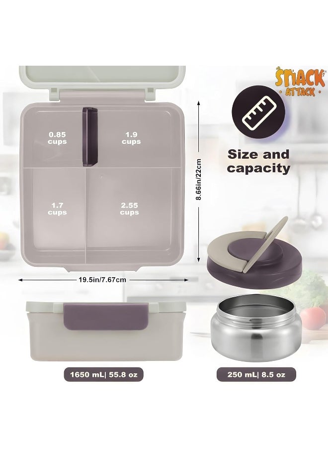 Snack attack Bento Lunch Box for Kids school with 9.7oz Soup thermos, Leak-proof Lunch Containers with 5 Compartment, thermos Food Jar, Food Containers for School  - Image 3