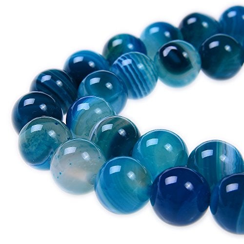 PLTbeads Smooth Round Shape Natural Gemstone Loose Beads for 1 Strand per Bag Approxi 15.5 inch 48-50pcsJewelry Making (8mm, Blue Stripe Agate) - Image 4