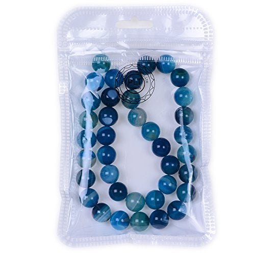 PLTbeads Smooth Round Shape Natural Gemstone Loose Beads for 1 Strand per Bag Approxi 15.5 inch 48-50pcsJewelry Making (8mm, Blue Stripe Agate) - Image 2