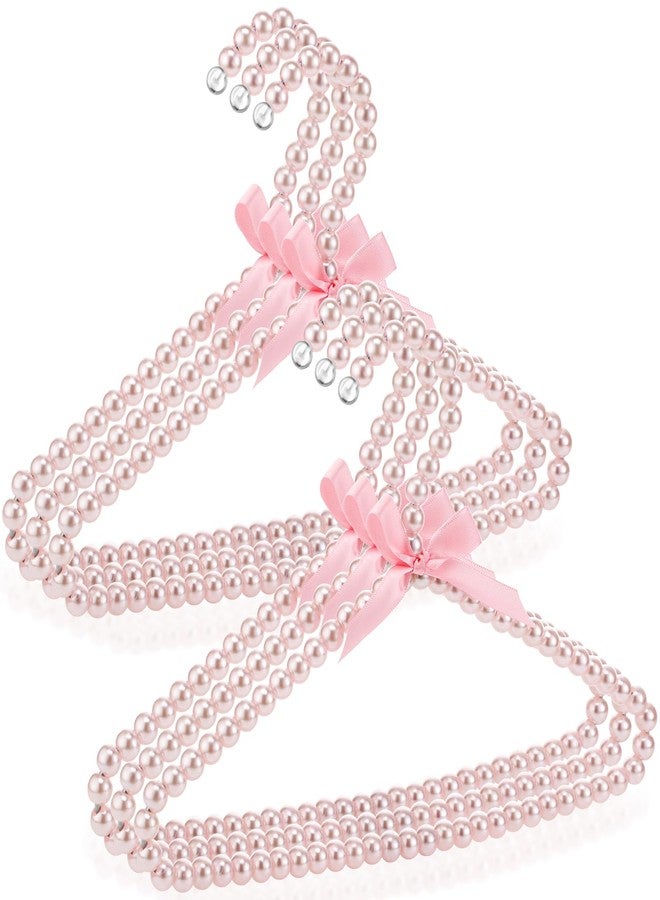 Threan Pearl Beaded Clothes Hanger Mini Pearl Beads Small Metal Clothes Hangers with Ribbon Standard for Kids Baby Children Pet Dog(Pink,6 Pcs) - Image 1