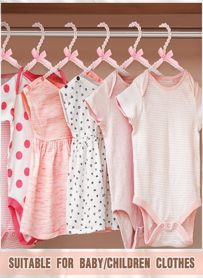 Threan Pearl Beaded Clothes Hanger Mini Pearl Beads Small Metal Clothes Hangers with Ribbon Standard for Kids Baby Children Pet Dog(Pink,6 Pcs) - Image 2