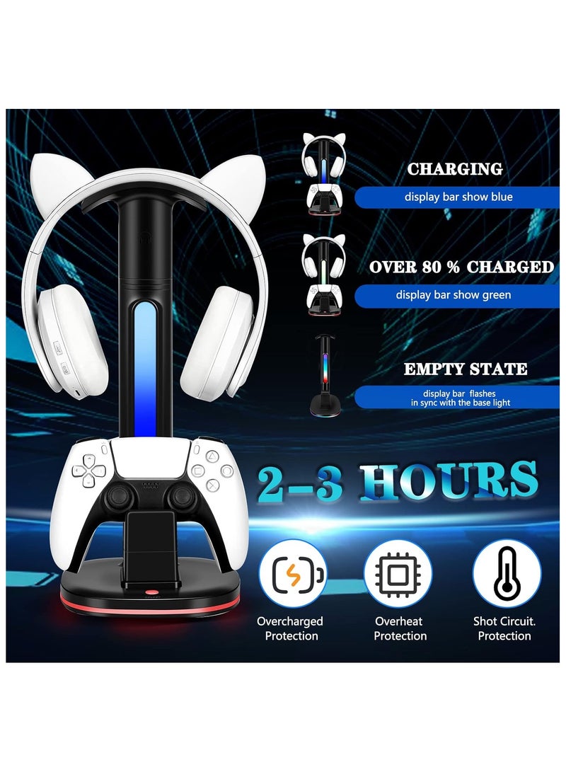 General PS5 Controller Charging Station with RGB Headphone Stand PS5 Controller Charger Holder with 2 USB Port Headset Stand  - Image 2
