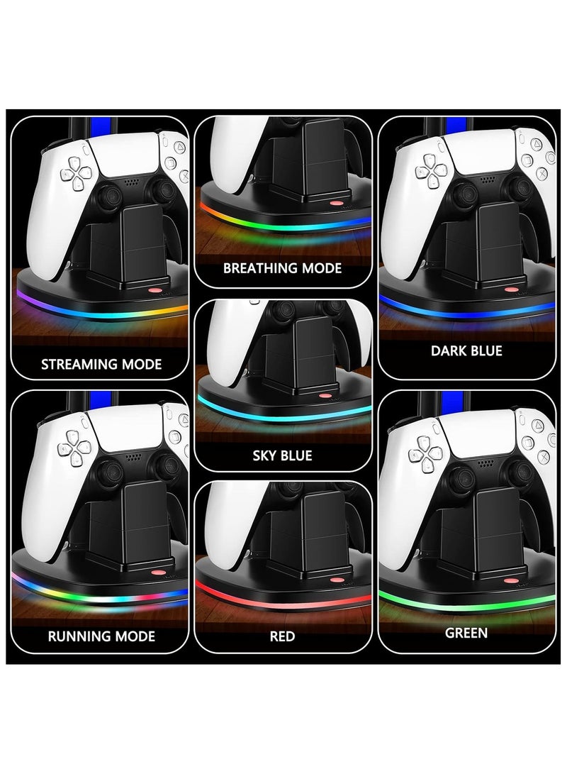 General PS5 Controller Charging Station with RGB Headphone Stand PS5 Controller Charger Holder with 2 USB Port Headset Stand  - Image 3